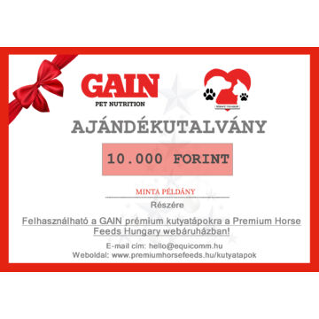 GAIN Premium Pet Food ajándékutalvány 10.000 Ft - minta